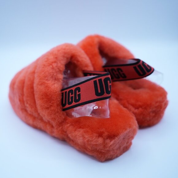 Ugg Fluff Yeah Slide Womens Size 6 Orange Fluffy Sandal Slingback Strap NWT - Picture 2 of 9